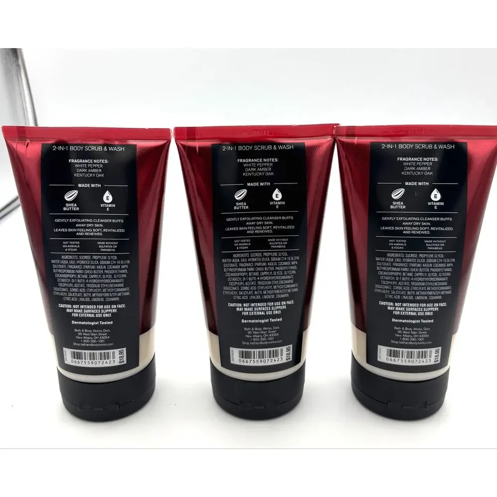 Bath & Body Works Bourbon 2-in-1 Body Scrub & Wash 8 oz Lot of 3 Men’s NEW